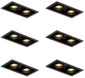 Set van 6 Moderne inbouwspot zwart verstelbaar 2-lichts - Roof GU10 Binnenverlichting Lamp