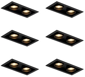 Set van 6 Moderne inbouwspot zwart verstelbaar 2-lichts - Roof