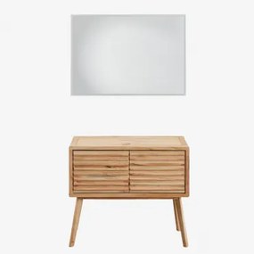 Deleyna Houten Badkamermeubelset Natuurlijk Hout & Without Sink & Rechthoekige Led En Anticondens 100x70 Cm Riben & Zonder Kraan - Sklum