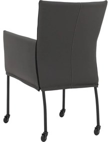 Goossens Eetkamerstoel Funk Zwarte Poten donkergrijs leer met armleuning en met wielenZwart skater wiel met zwarte kap, modern design