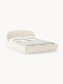 Bouclé gestoffeerd bed Alba met afgeronde hoeken
