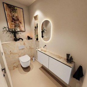 MONDIAZ TURE-DLUX 120cm toiletmeubel Linen. EDEN wastafel Frappe positie links. Zonder kraangat. TUREDX120LINL0FRA