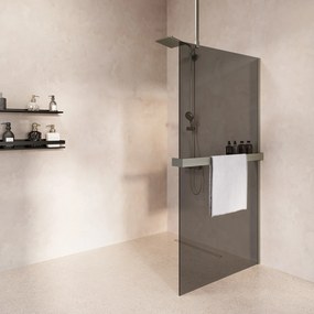 Saniclear Bright inloopdouche 90cm met handdoekhouder en rookglas RVS