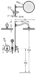 Tres Clasic inbouw regendouche 31cm met handdouche wandmontage mat verouderd messing