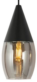 Eettafel / Eetkamer Moderne hanglamp zwart met smoke glas 4-lichts - Drop Modern E27 Binnenverlichting Lamp