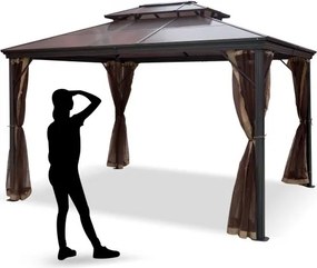 VEVOR Patio Gazebo Hardtop Gazebo, Totale Afmeting 3 x 3 m, Patio Gazebo Hardtop Gazebo with Mosquito Netting, Aluminium en 180 g Polyester Doek, Outdoor Gazebo Canopy, Waterdichte Dubbele Laag, Bruin