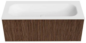Mondiaz Kurve 110cm badmeubel walnut met 1 lade en wastafel big medium midden zonder kraangat