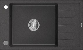 Mexen Elias granitische spoelbak met 1 bak en afdruiprek 795 x 480 mm, zwart gespikkeld, chromen sifon - 6511791005-76