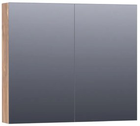 Saniclass Plain Spiegelkast - 80x70x15cm - 2 links/rechtsdraaiende spiegeldeuren - MFC - Almond SK-PL80AL