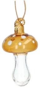 Hanger paddenstoel met stippen, glas, oker, 9 cm