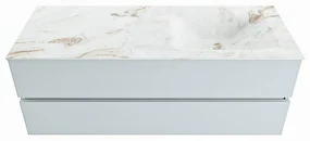 Mondiaz Vica DLux badmeubel 130cm clay 2 lades met wastafel frappe rechts 1 kraangat