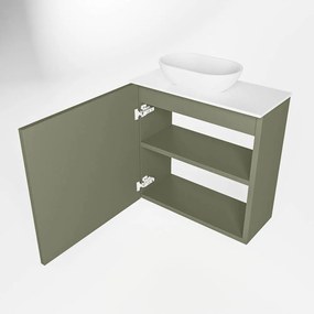 Mondiaz Fowy toiletmeubel 50cm army met witte waskom links en kraangat