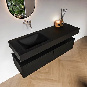 Zaro Alan badmeubel 140cm urban 2 lades met vrijhangende wastafel cloud links zonder kraangat urban