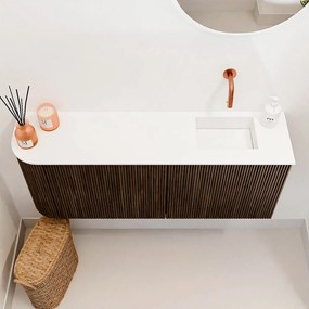 Mondiaz Joya 100cm toiletmeubel ronding links walnut met wastafel faye rechts zonder kraangat talc
