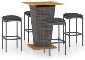 vidaXL 5-delige Tuinbarset met kussens poly rattan grijs