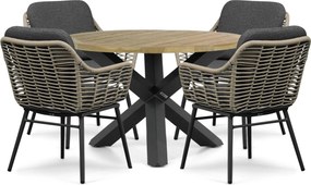 Tuinset Ronde Tuintafel 4 personen 120 cm Rope Grijs Coco Antoni/Rockville