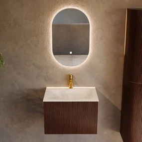 Mondiaz Kurve-dlux 60cm badmeubel ruby met 1 lade en wastafel cloud midden 1 kraangat ostra