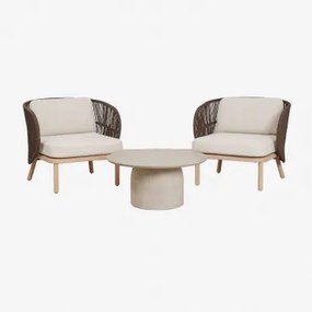 Tuinset Met 2 Stoelen Van Gevlochten Touw Capri En Een Ronde Salontafel Ø75 Cm Van Layana Cement Bruin – Chocolade - Sklum