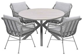 Garden Impressions Lucas tuinset 5-delig valley sand - Tulli tuintafel Ø122x75 cm - light teak vironwood