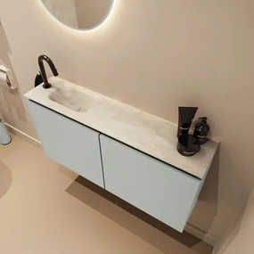 Mondiaz Ture DLux toiletmeubel 100cm greey met wastafel ostra links met kraangat