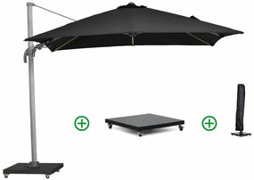 Zweefparasol  3x3m LED  (incl. voet en hoes) Grijs-antraciet Garden Collections Alegria