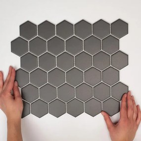 The Mosaic Factory London mozaïektegel - 28.2x32.1cm - wand en vloertegel - Zeshoek/Hexagon - Porselein Dark Grey Mat LOH1015