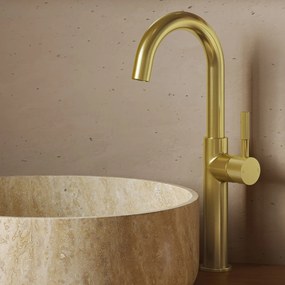 Saniclear Highriser Curved wastafelkraan geborsteld messing - mat goud