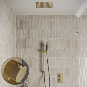 Saniclear Cube Stripes Pro inbouw regendouche met inbouw douchekop 30x30cm, glijstang en staafhanddouche geborsteld messing - mat goud