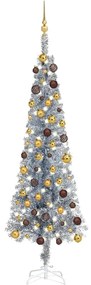 vidaXL Kerstboom met LED's en kerstballen smal 180 cm zilverkleurig