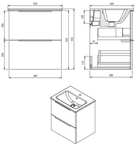 Sapho Cirasa Compact wastafel onderkast 50x39x54cm eiken