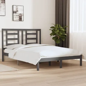vidaXL Bedframe massief grenenhout grijs 140x190 cm