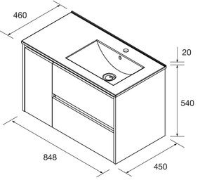 Muebles Project badmeubel 85cm met 2 lades rechts en wastafel zwart mat