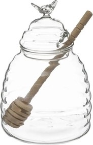 Secret de Gourmet Glazen Honingpot met Eikenhouten Lepel - 400 ml - Transparant