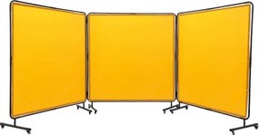 VEVOR 3-paneels lasgordijn 1,8 x 1,8 m lasbeschermingsgordijn van vlamvertragend vinyl, lasbeschermingswand met 4 zwenkwielen en 6-laags UV-bescherming, lasdeken, geel