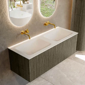 Mondiaz Kurve 120cm badmeubel shadow met 1 lade en wastafel cloud dubbel zonder kraangat