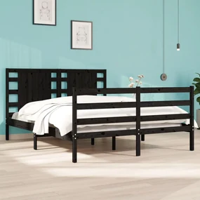 vidaXL Bedframe massief grenenhout zwart 140x200 cm