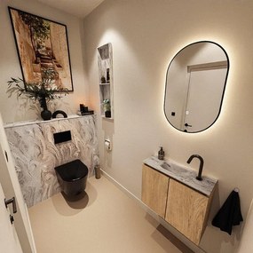 MONDIAZ TURE-DLUX 60cm toiletmeubel Washed Oak. EDEN wastafel Glace positie midden. Met 1 kraangat. TUREDX60WASM1GLA