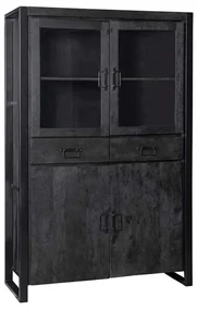 Starfurn Boaz Black Zwarte Vitrinekast Van Mangohout - 115x45x180cm.