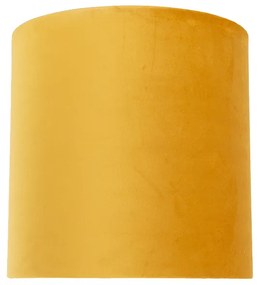 Stoffen Velours lampenkap geel 25/25/25 met gouden binnenkant cilinder / rond