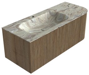 Mondiaz Kurve-dlux 115cm badmeubel ronding rechts dusk met 1 lade en deur en wastafel big small kraangat links glace