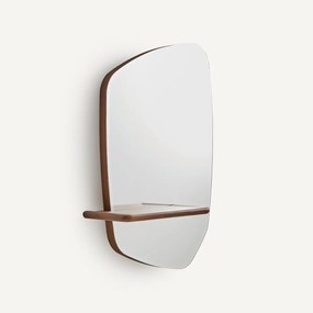 Asymmetrische spiegel met notenhouten plank, hoogte 88,7 cm, NELLA