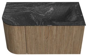 Mondiaz Kurve-dlux 85cm badmeubel ronding links dusk met 1 lade en deur en wastafel cloud rechts zonder kraangat lava