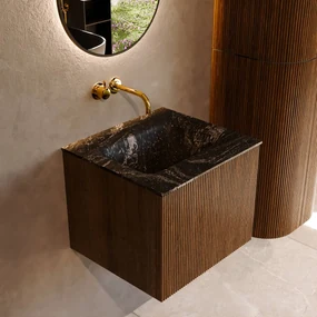 Mondiaz Kurve-dlux 50cm badmeubel dusk met 1 lade en wastafel grunne midden zonder kraangat lava