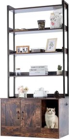 VEVOR Kattenbakbehuizing, Verborgen Kattenbakmeubel met 4 Planken, Houten Kattenbak voor Binnen, Grote Kattenhuiskast, Verborgen, Past Op De Meeste Kattenbakken, 85,5 cm L x 50,5 cm B x 183,5 cm H, Donkerbruin