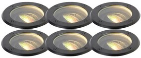 Set van 6 smart buiten grondspots zwart verstelbaar IP65 incl. Wifi GU10 - Delux Modern GU10 IP65 Buitenverlichting