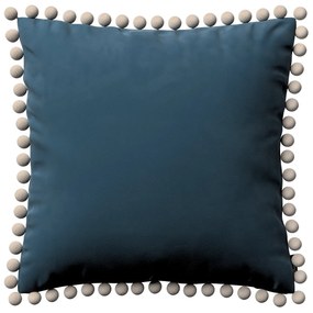 Dekoria Kussenhoes Wera met pompons, blauw 45 x 45 cm