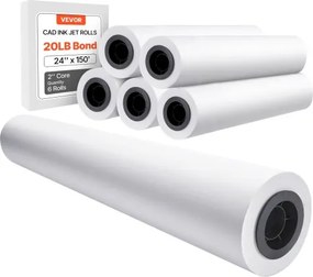 VEVOR Grootformaat Papierplotterpapier 45,7 m x 61 cm 6 rollen CAD-bindingrollen met 50,8 mm kern, tekenrollen voor CAD-tekeningen, technische plannen, GIS-kaarten en architectonische ontwerpen