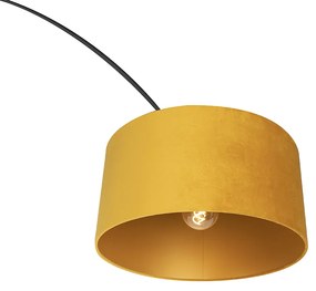 Booglamp zwart met velours kap okergeel met goud 50 cm - XXL Modern E27 cilinder / rond rond Binnenverlichting Lamp