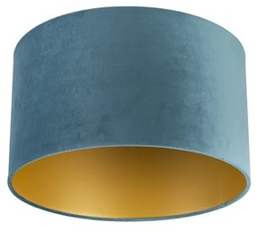 Stoffen Velours lampenkap blauw 35/35/20 met gouden binnenkant cilinder / rond
