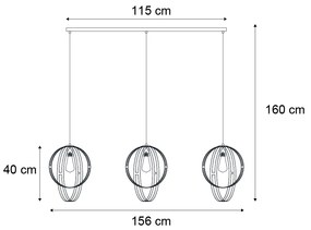 Eettafel / Eetkamer Design hanglamp zwart langwerpig 3-lichts - Indu Design Binnenverlichting Lamp